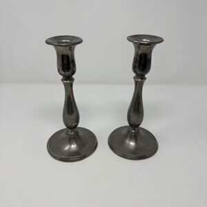 Lot‎ of 2 Vintage Priscilla Pewter Candlestick Holders 4” Base ~8.5” Length